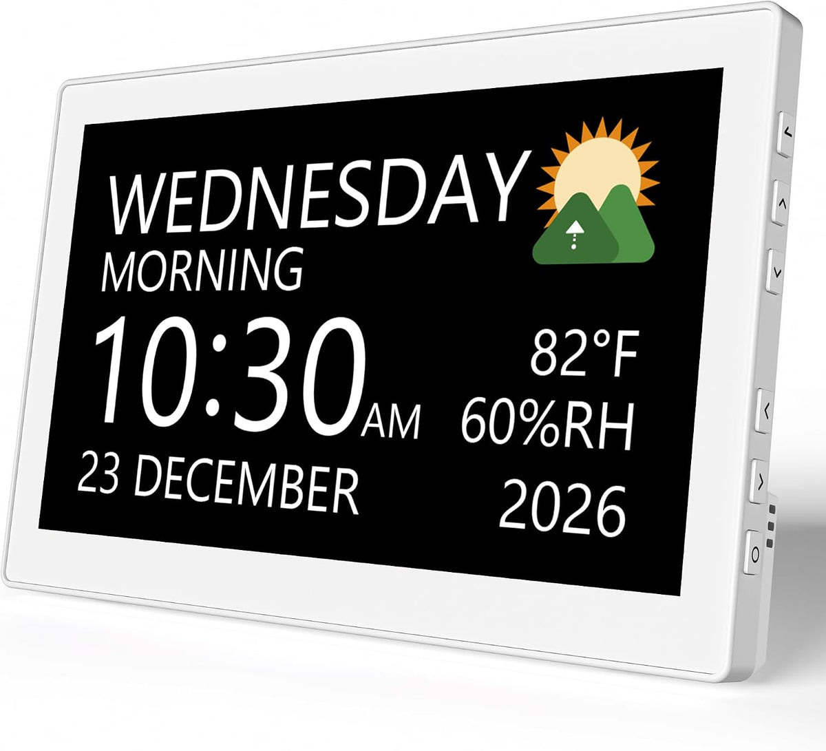 Raynic Digital Clock,10.1 Inch Large Display Calendar Clock with 12 Themes, 20 Alarms, 20 Reminders, Auto Dimming, 12/24 Hours for Seniors, Desk (White)