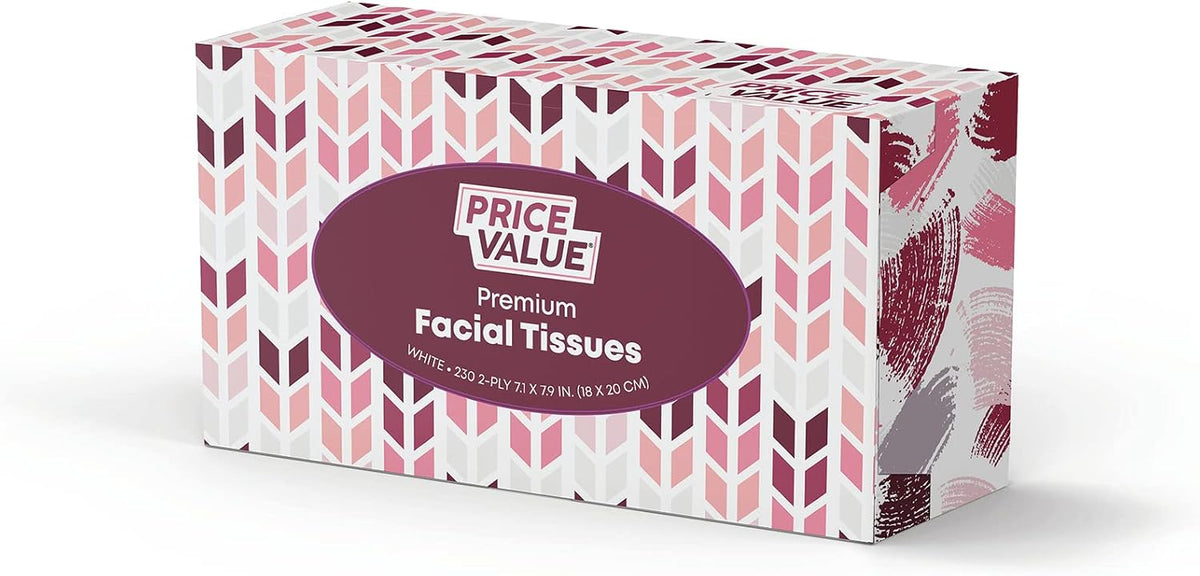 Price Value Facial Tissues Cube Boxes, Soft 2-Ply, 230 Sheets, 4 Pack