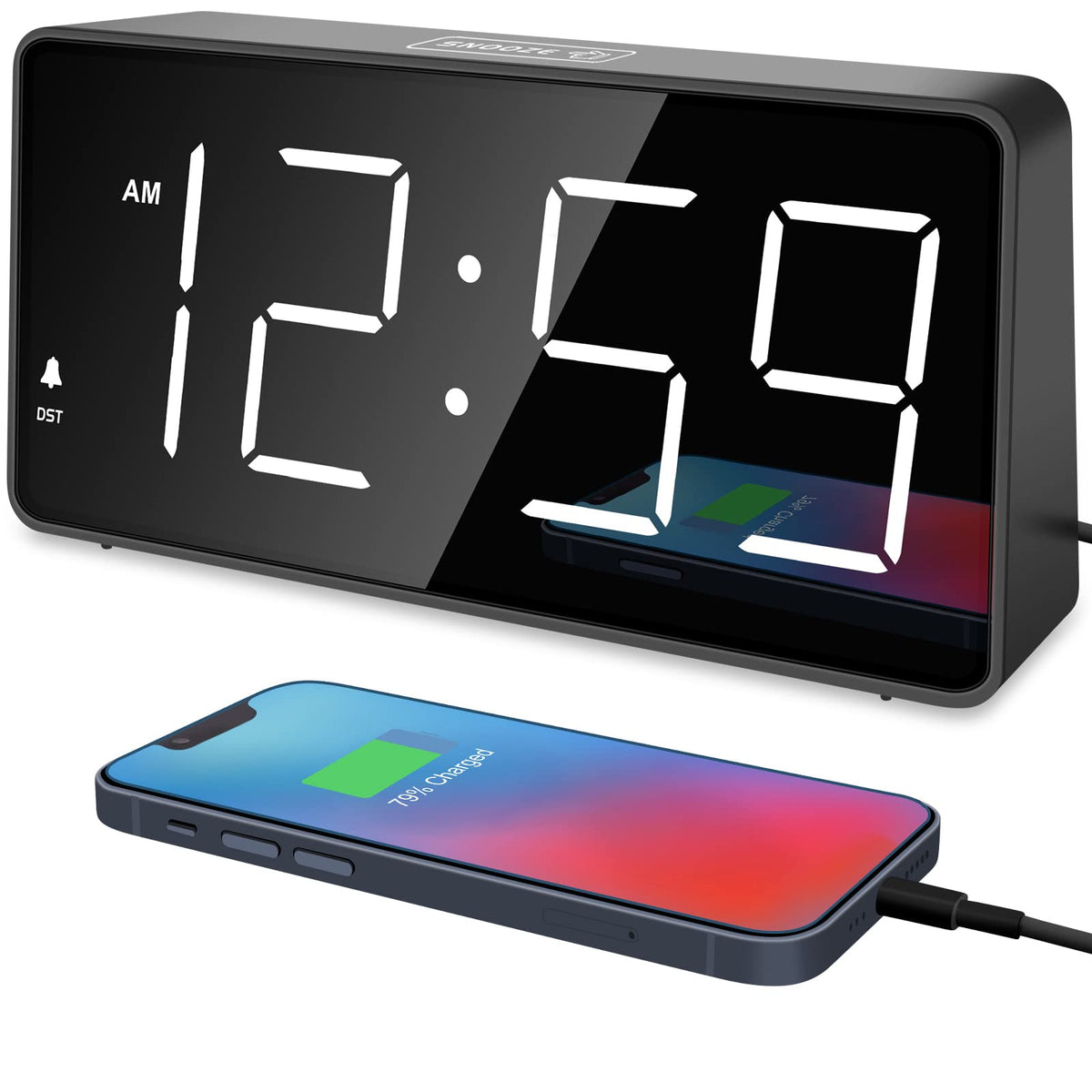 Peakeep Digital Alarm Clock for Bedroom Bedside, Large Display, USB Charger