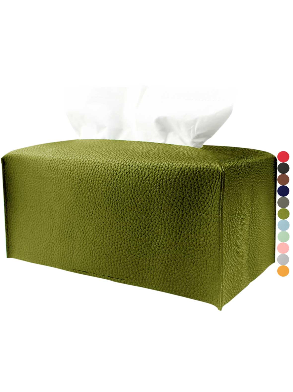 Extra Large Tissue Box Cover Rectangular – Plus Size Tissue Box Holder with Bottom Belt [JESMINI, White] Decorative Faux Leather Long Rectangle Tissue Holder for Bathroom/Home/Car/Office Decor