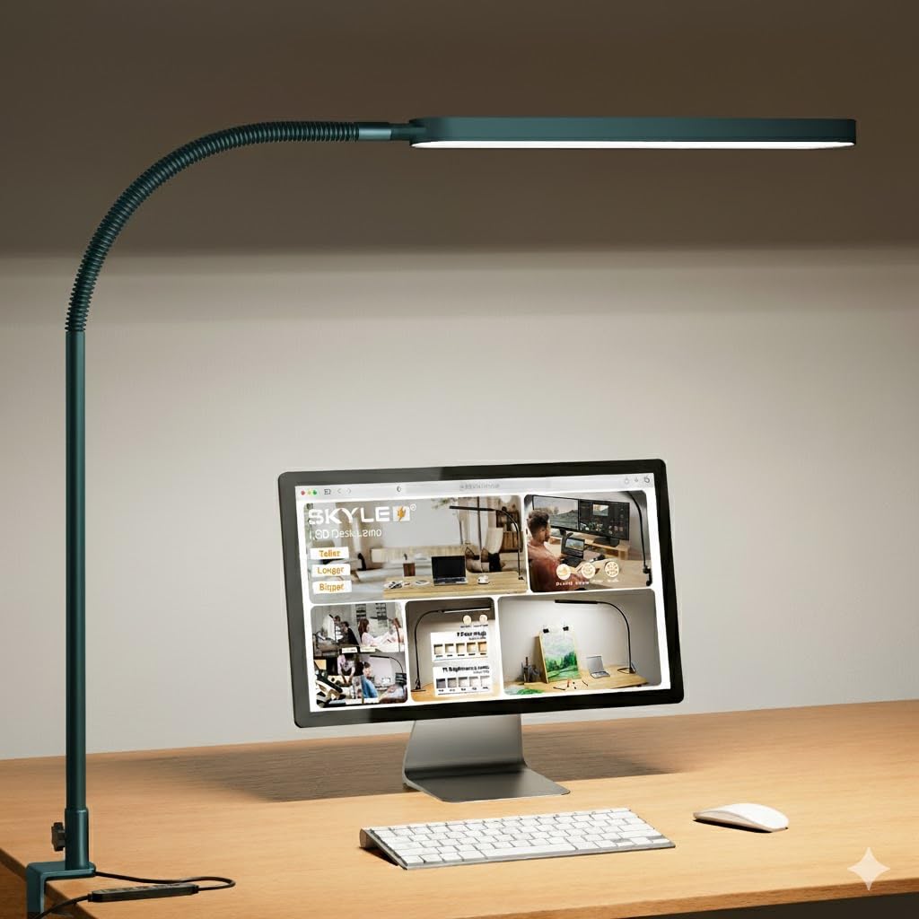 SKYLEO Desk Lamp for Home Office, Eye Comfortable LED Desk Light for Long Hours, Adjustable Swing Arm with Memory Function, Black