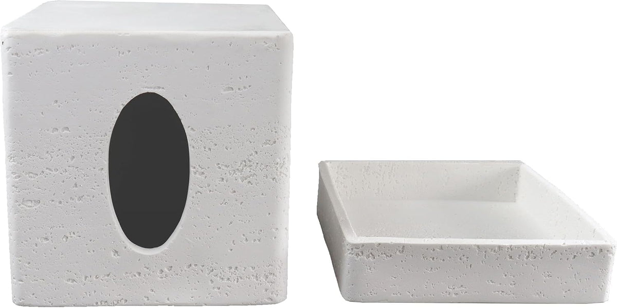 Hymmah Tray Tissue Box Cover Holder Unique Cube Design Tissue Dispenser Cover Decor for Vanity Counter Tops Also Great for Bedroom and Living Room White