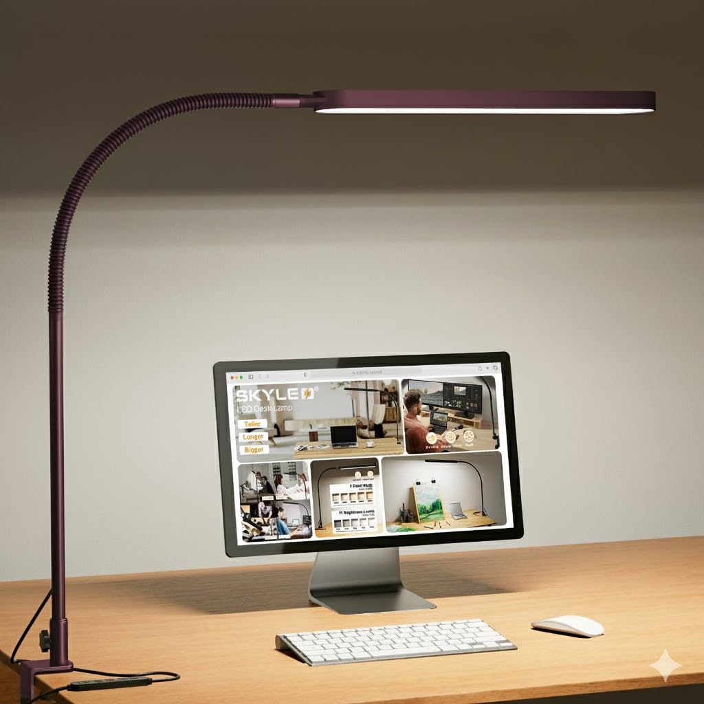 SKYLEO Desk Lamp for Home Office, Eye Comfortable LED Desk Light for Long Hours, Adjustable Swing Arm with Memory Function, Black