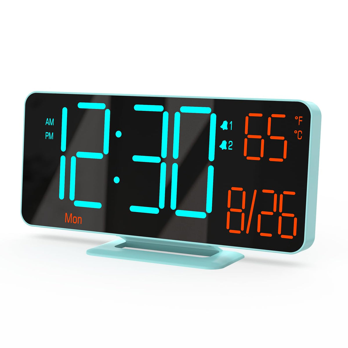 KOSUMOSU Digital Alarm Clock, 6.7in Digital Clock for Bedroom, Auto Dimming, Room Temperature, Day of The Week, Seconds, Date, Desk Clocks for Living Room, Alarm Clocks for Bedrooms