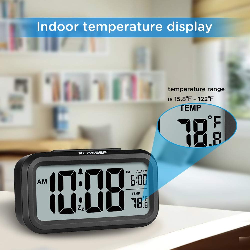 Peakeep Night Light Digital Alarm Clock Battery Operated Indoor Temperature