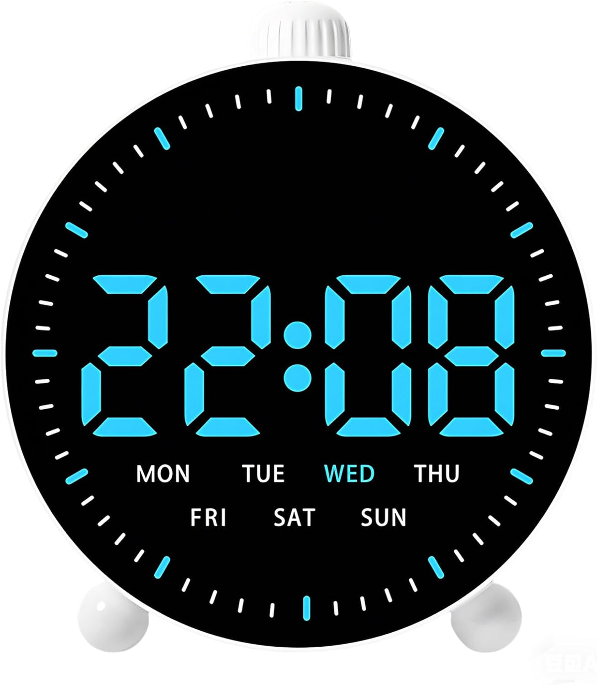Maxspace 4.5inch Digital Alarm Clock with LED Display, Plug in or Battery Operated Silent No-Ticking Table Clock, Small Bedside Clock for Office/Mantle/Desktop (White - Blue Light)