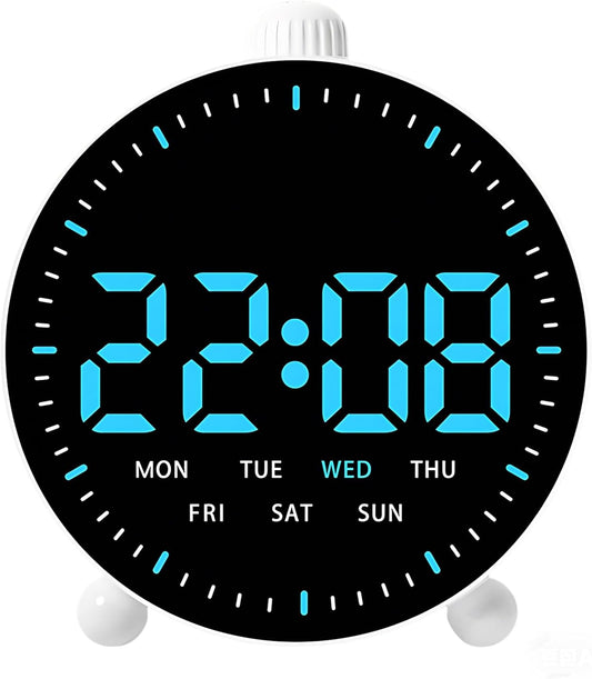 Maxspace 4.5inch Digital Alarm Clock with LED Display, Plug in or Battery Operated Silent No-Ticking Table Clock, Small Bedside Clock for Office/Mantle/Desktop (White - Blue Light)