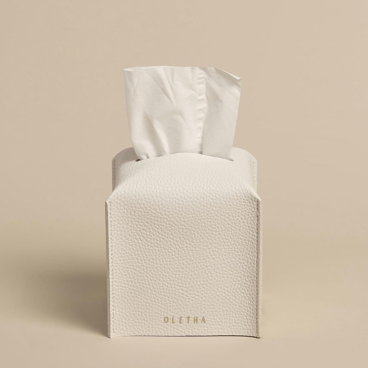 OLETHA Square Tissue Box Cover, Aesthetic Desk Decor, White