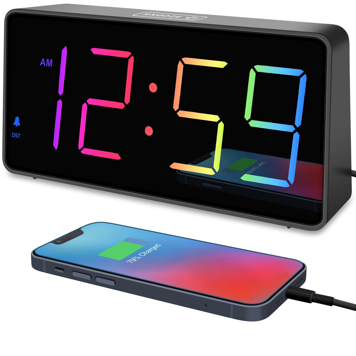 Peakeep Digital Alarm Clock for Bedroom Bedside, Large Display, USB Charger