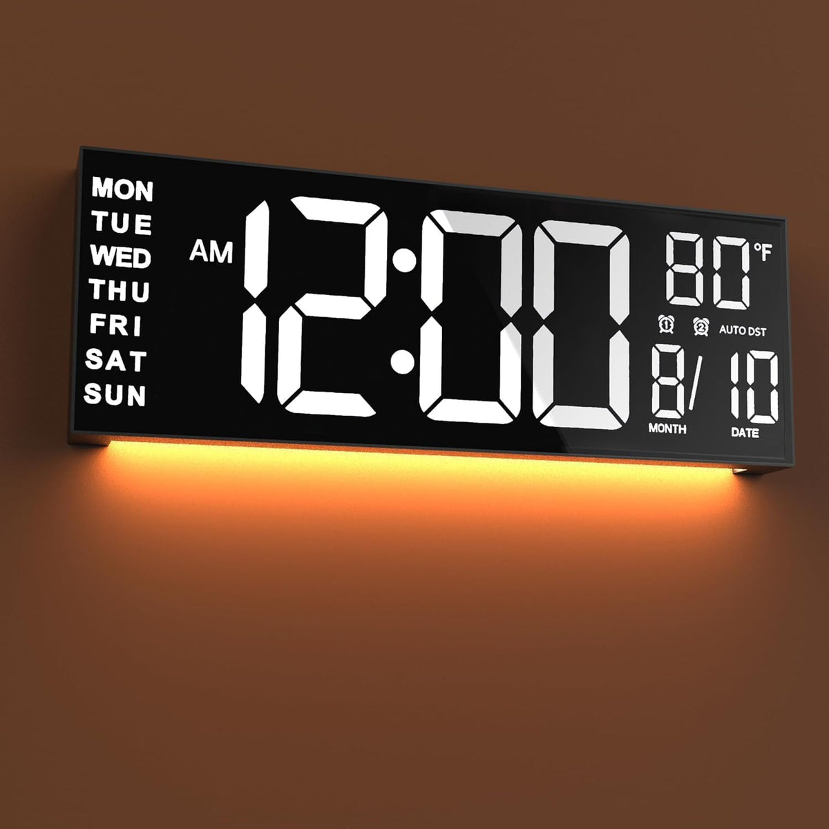 JALL Large Digital Wall Clock Battery Operated, Wall Clock with Big Numbers LCD Display, Digital Clock with Date Day Temperature, Alarm, Auto DST, Clocks for Classroom, Office, Bedroom, Elderly- Black