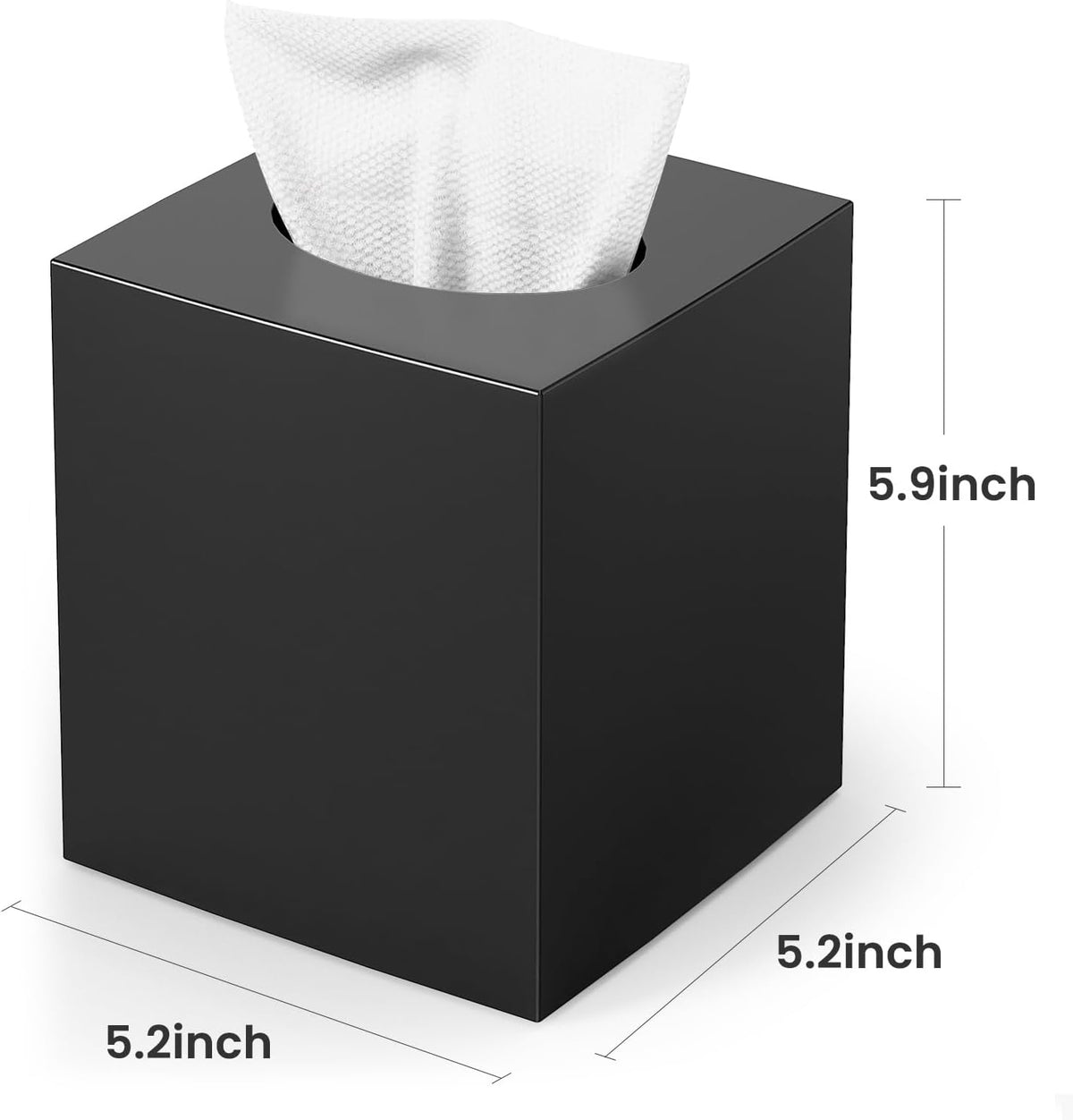 Tissue Box Cover, Square Plastic Tissue Holder with Non-Slip Base, Black