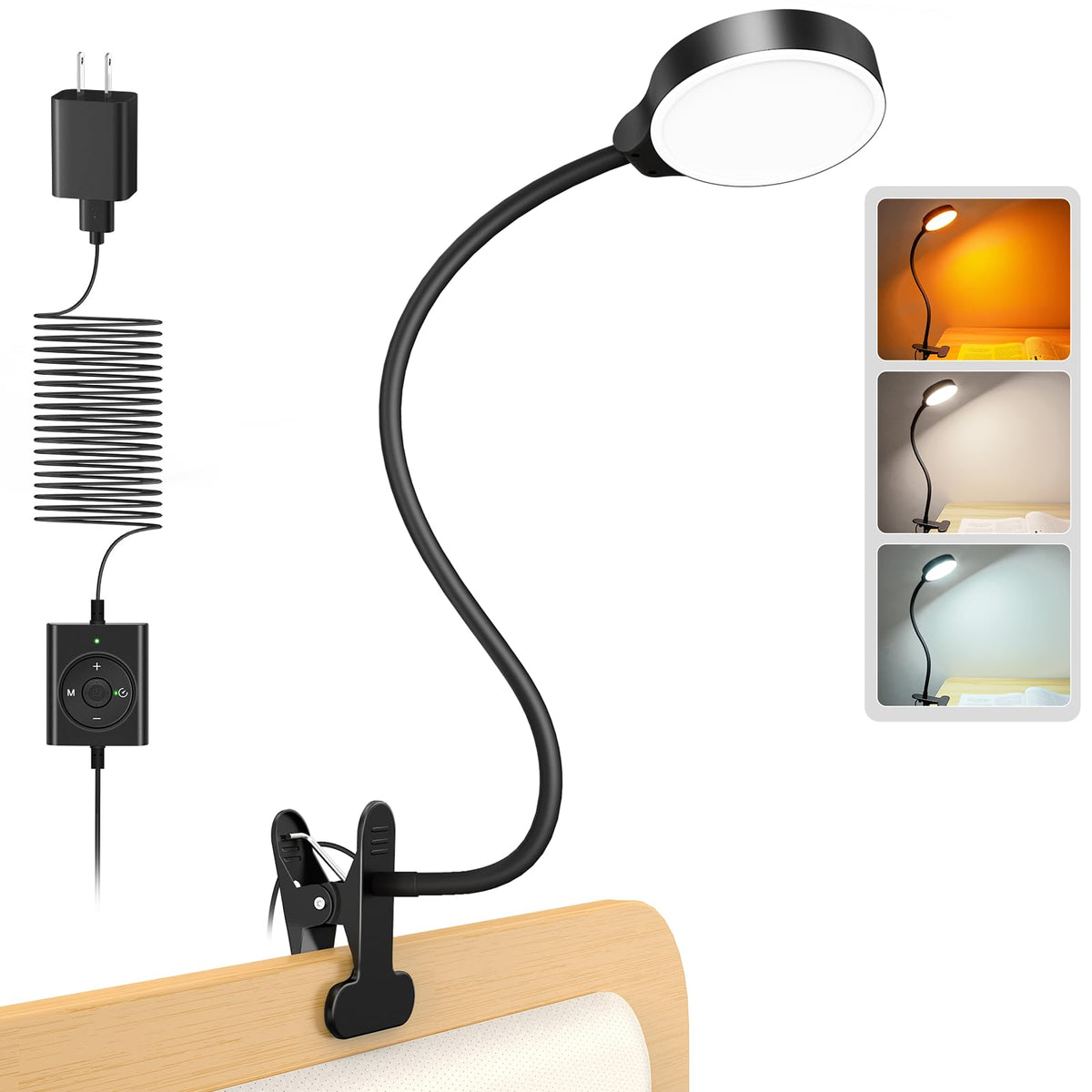 Glocusent 5W Clip on Light, 3 Colors & 5 Brightness Reading Light for Bed