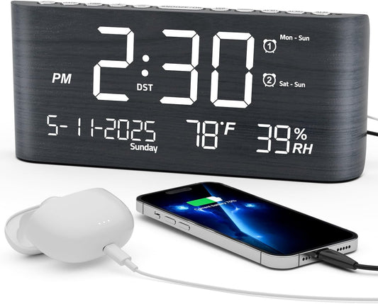 Mesqool Digital Alarm Clock, with Calendar Temperature and Humidity