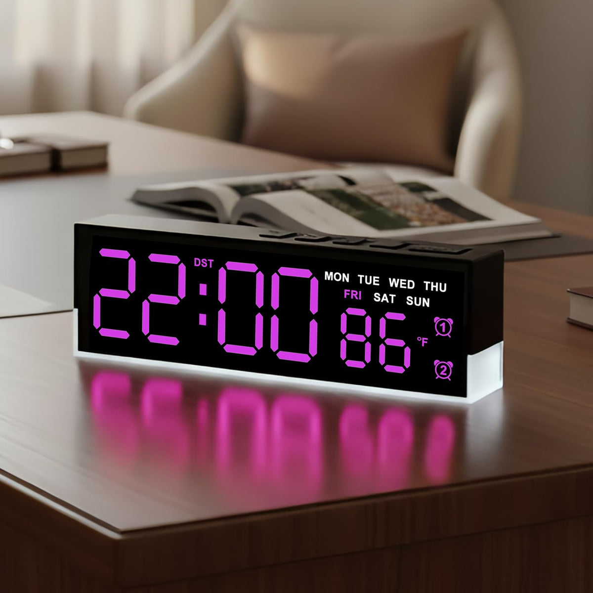 7 Inch LED Digital Alarm Clock with Dual Alarms&Soft Bottom Light,Blue