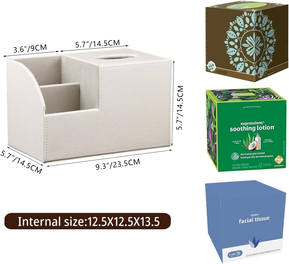 PU Leather Square Tissue Box Cover - Multi-Functional Tissue Box Holder