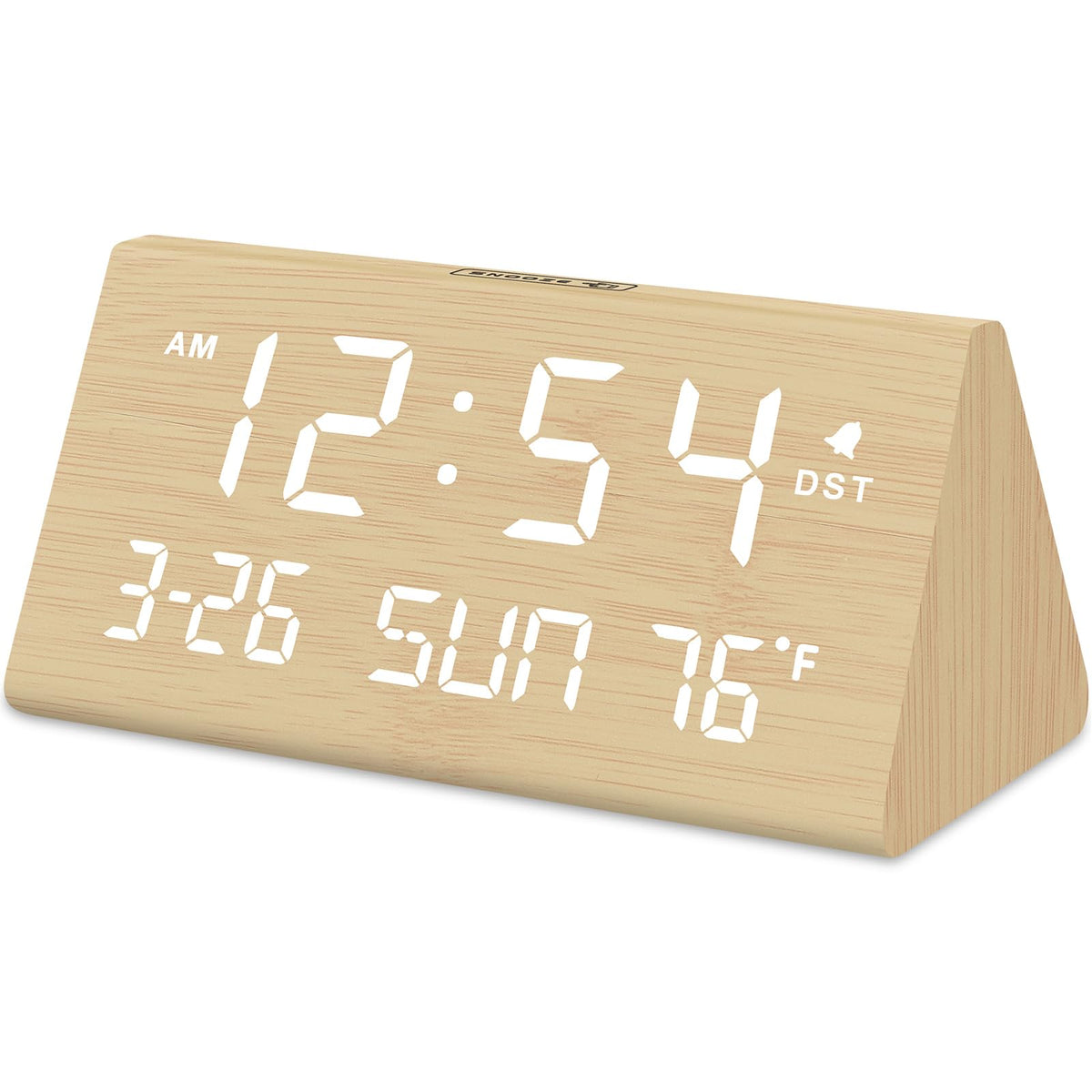 DreamSky Digital Alarm Clock for Bedrooms - Wooden Desk Clock with Date