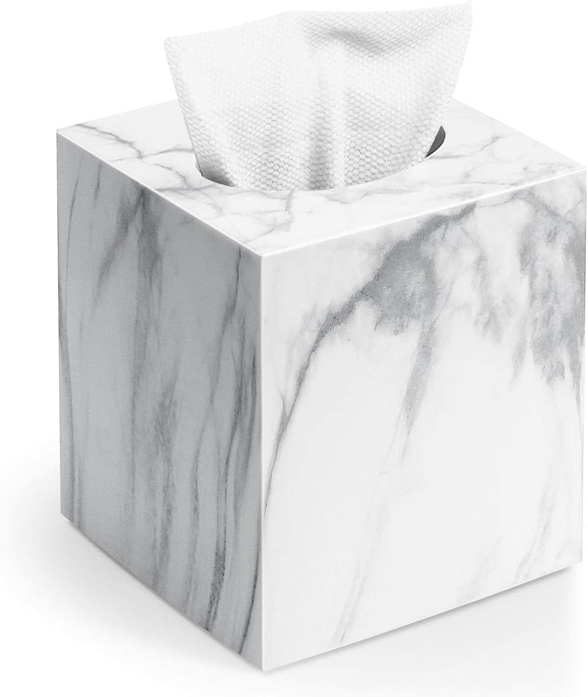 Tissue Box Cover,Square Plastic Tissue Holder with Non-Slip Base,Marble