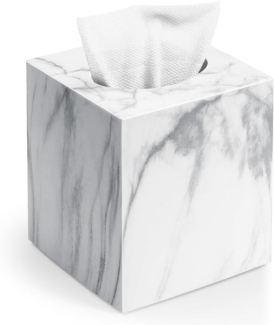 Tissue Box Cover,Square Plastic Tissue Holder with Non-Slip Base,Marble