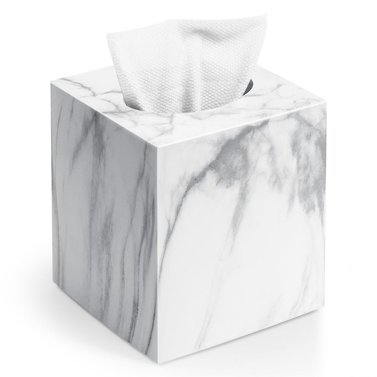Tissue Box Cover,Square Plastic Tissue Holder with Non-Slip Base,Marble