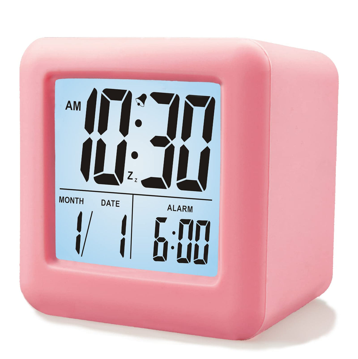 Plumeet Digital Alarm Clock Kids Clock with Snooze and White Nightlight - Easy Setting Travel Alarm Clocks Display Time, Date, Alarm - Ascending Sound - Battery Powered (Baby Blue)