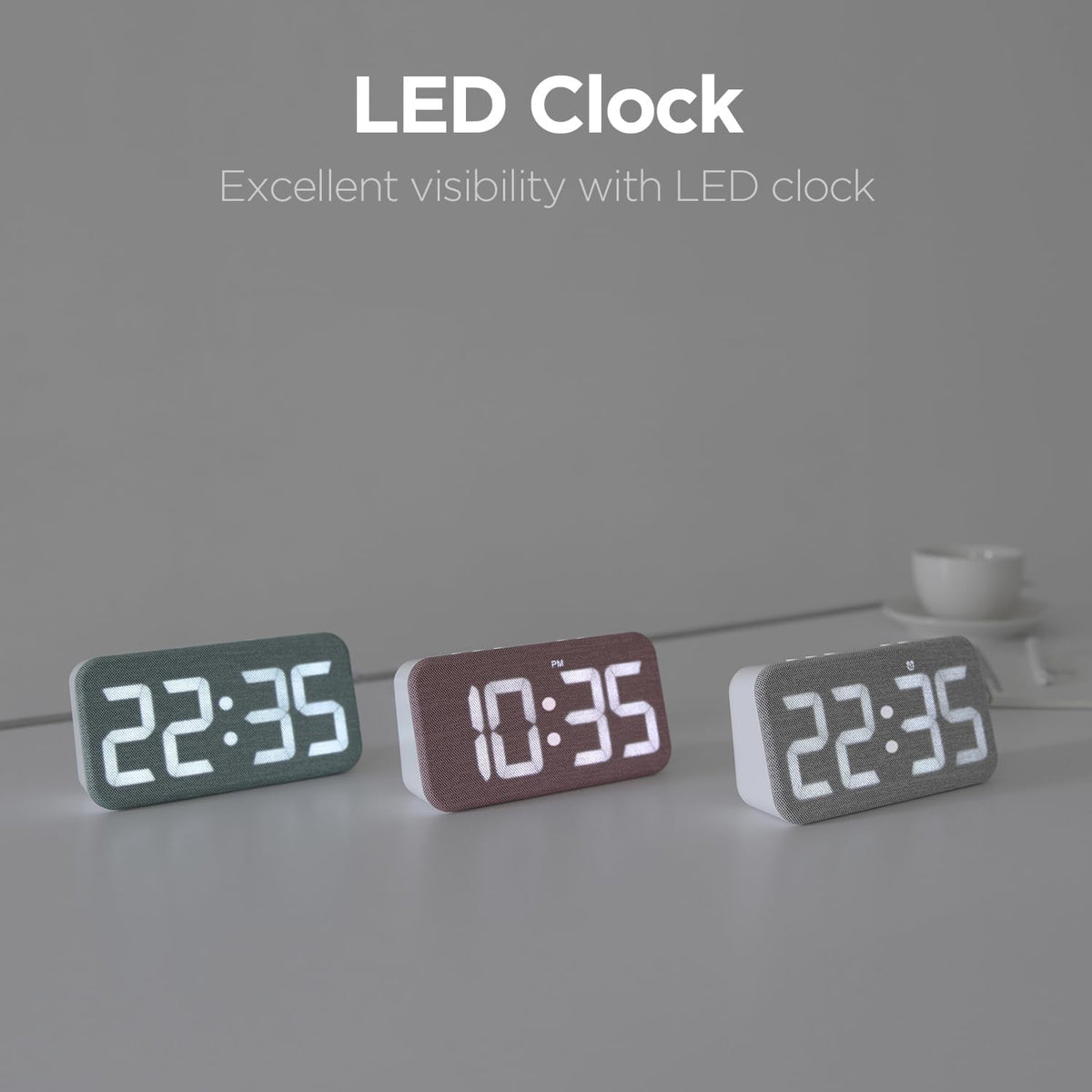 mooas Cosy Fabric LED Desk Clock, Digital Alarm Clock (Ash Pink)