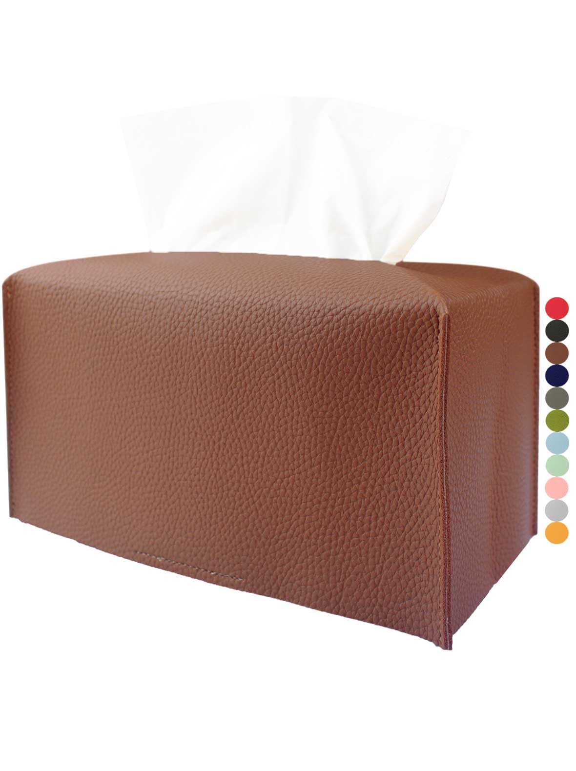 Extra Large Tissue Box Cover Rectangular – Plus Size Tissue Box Holder with Bottom Belt [JESMINI, White] Decorative Faux Leather Long Rectangle Tissue Holder for Bathroom/Home/Car/Office Decor