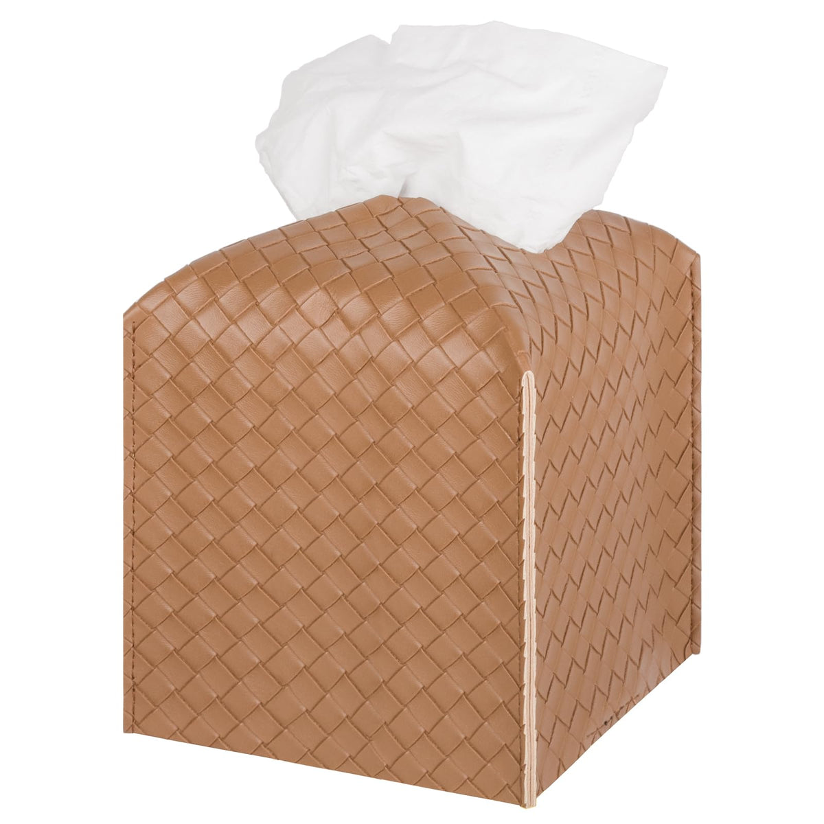 Tissue Box Cover PU Leather Tissue Holder Square Facial Tissue Case Facial Paper Organizer Dispenser for Bathroom, Vanity Countertop, Tabletop, Car, Rectangle, Griege