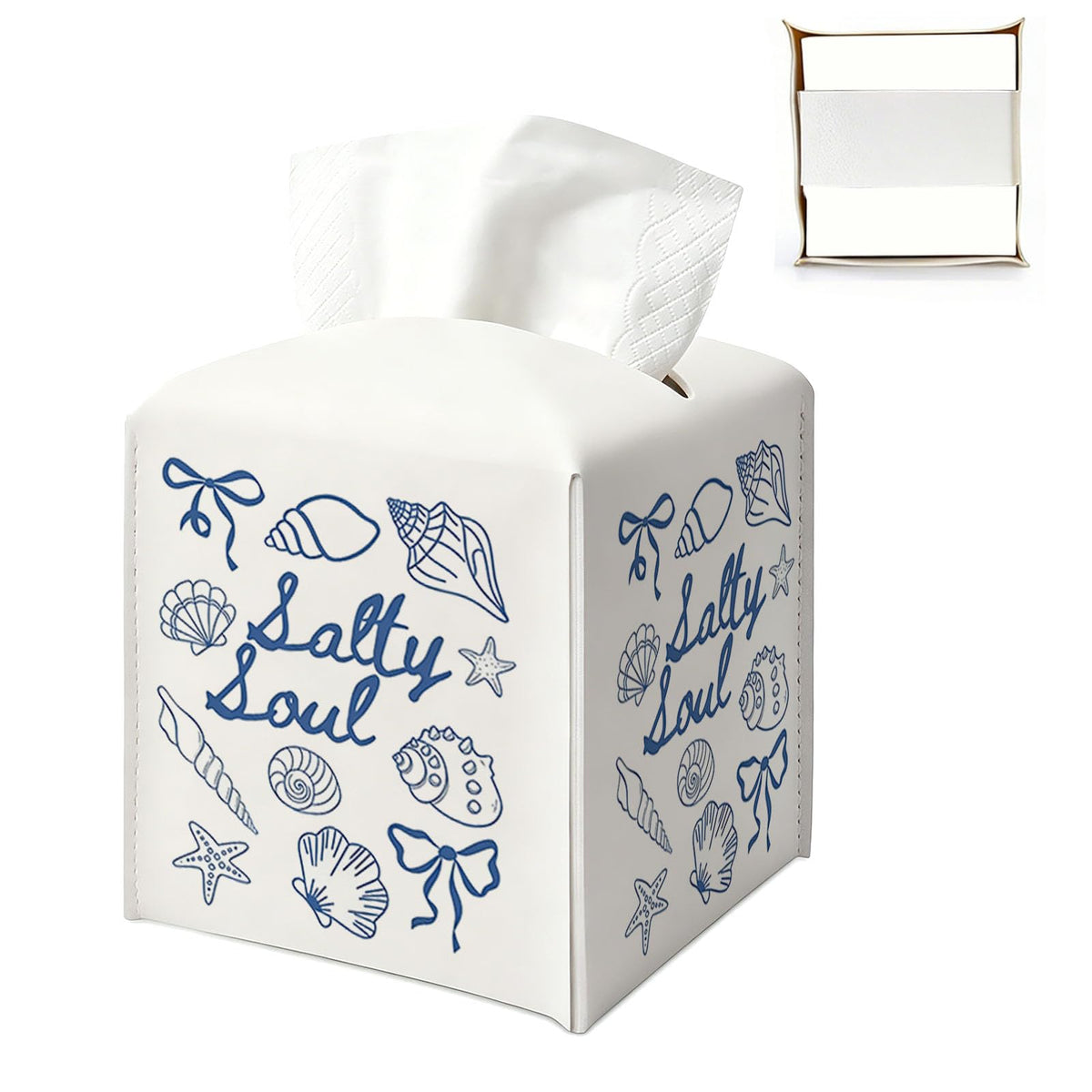 UTELKA Blue and White Hydrangea Square Tissue Box Cover 5.4x5.4x5.3 in