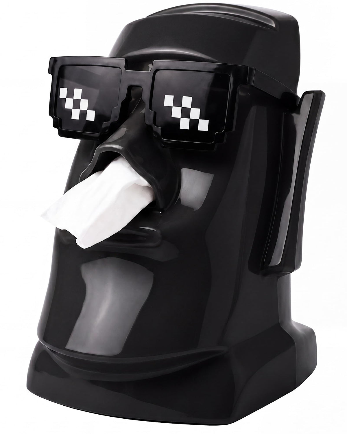 Moai Tissue Box Holder with Headphones & Glasses Holder, Suitable for Living Room, Bedroom and Other Desktop Storage Boxes, Green,Off-White,Black(Green)