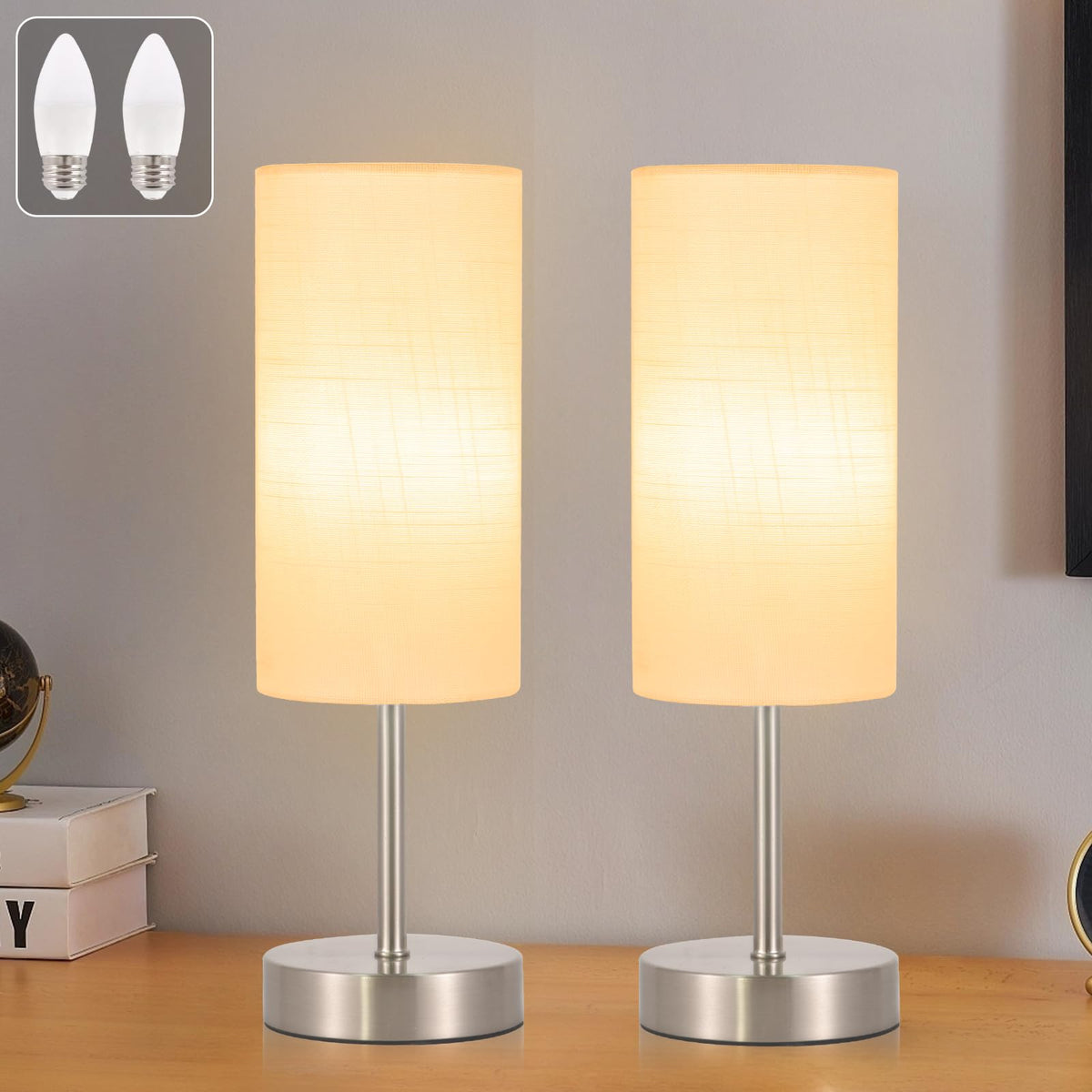 RISLG Small Table Lamp, Bedside Table Lamp for Bedroom, Lamp for Nightstand with Linen Fabric Shade, Minimalist Modern Desk Lamp for Living Room Office Dorm Kids Room