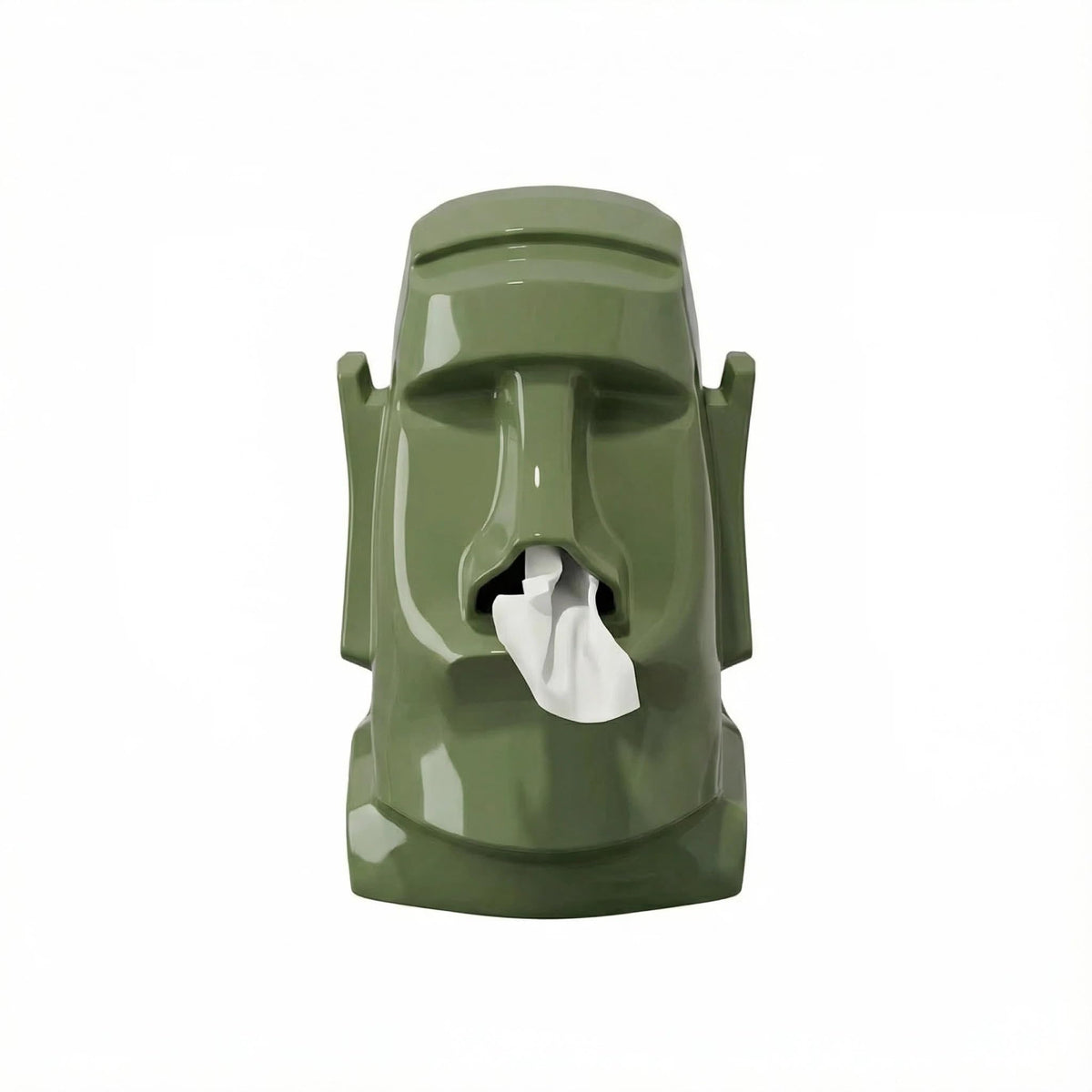 Creative Moai Tissue Box Holder with Headphone Holder, Suitable for Living Room, Bedroom and Other Desktop Storage Boxes, Green,Cream White, Black. (Medieval Green)