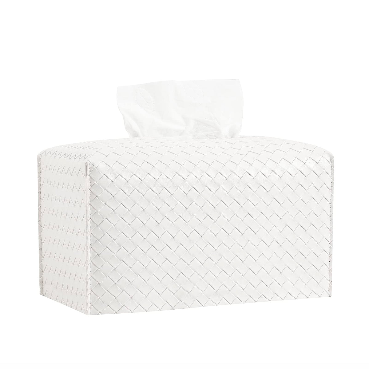 Tissue Box Cover PU Leather Tissue Holder Square Facial Tissue Case Facial Paper Organizer Dispenser for Bathroom, Vanity Countertop, Tabletop, Car, Rectangle, Griege