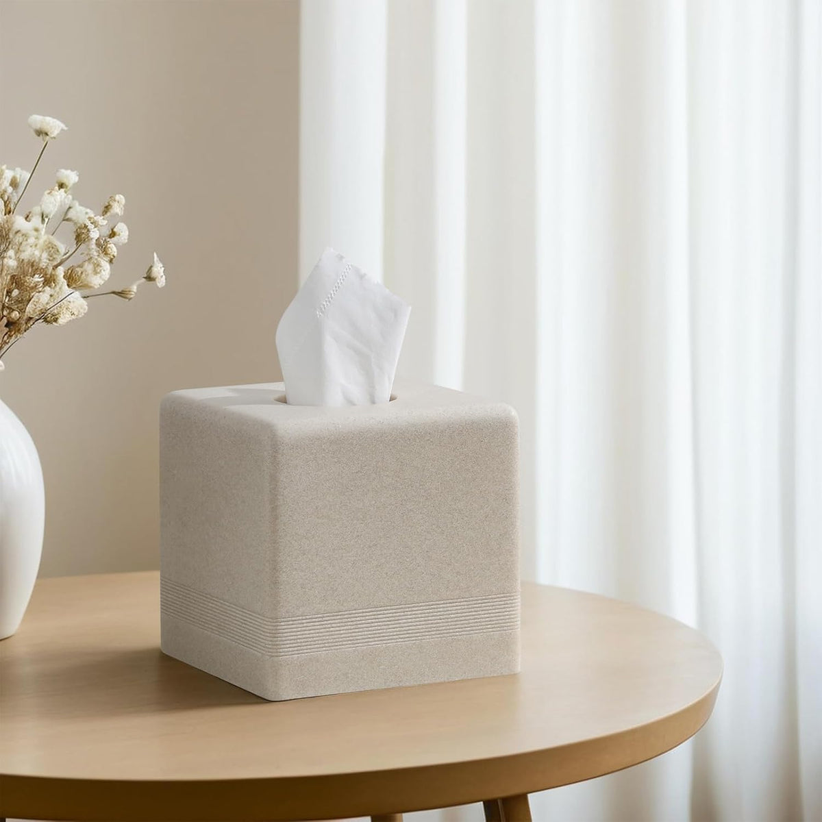 Tissue Box Cover Square, Sandstone Look Facial Tissue Holder,Beige