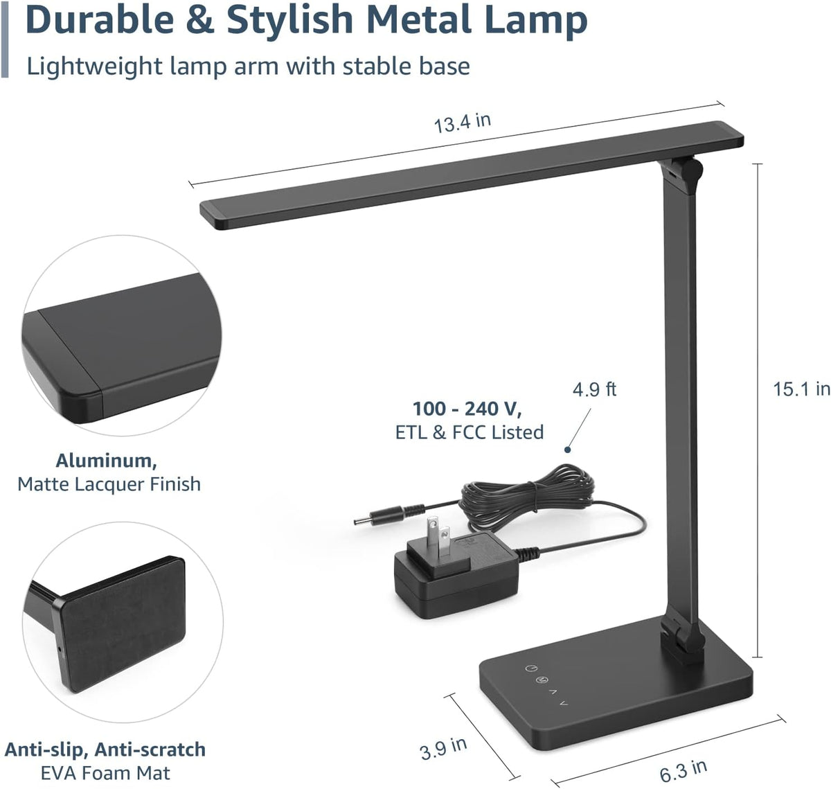 Lepro LED Desk Lamp for Home Office, 9.5W 750LM Touch Desk Light, Black