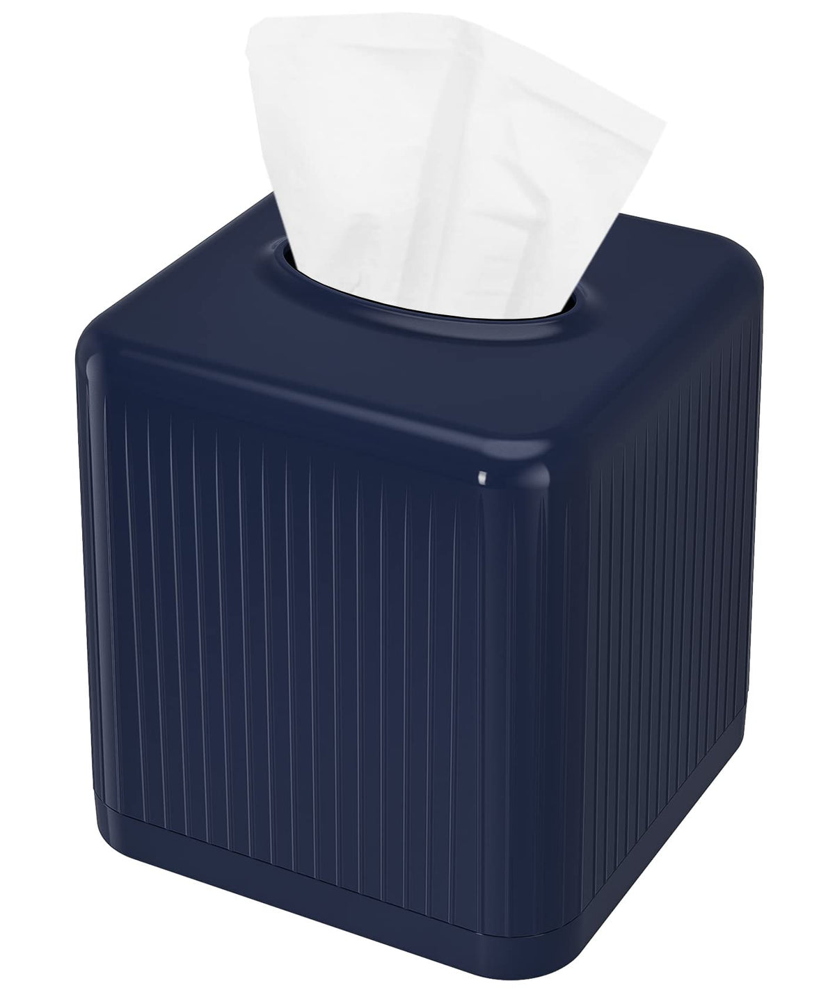 Livelab Tissue Box Cover with Base, Square Plastic Tissue Box Holder Decorative Tissue Cover Modern Cube Facial Tissue Dispenser for Bathroom Vanity Countertop, Living Room, Bedroom, Office - White