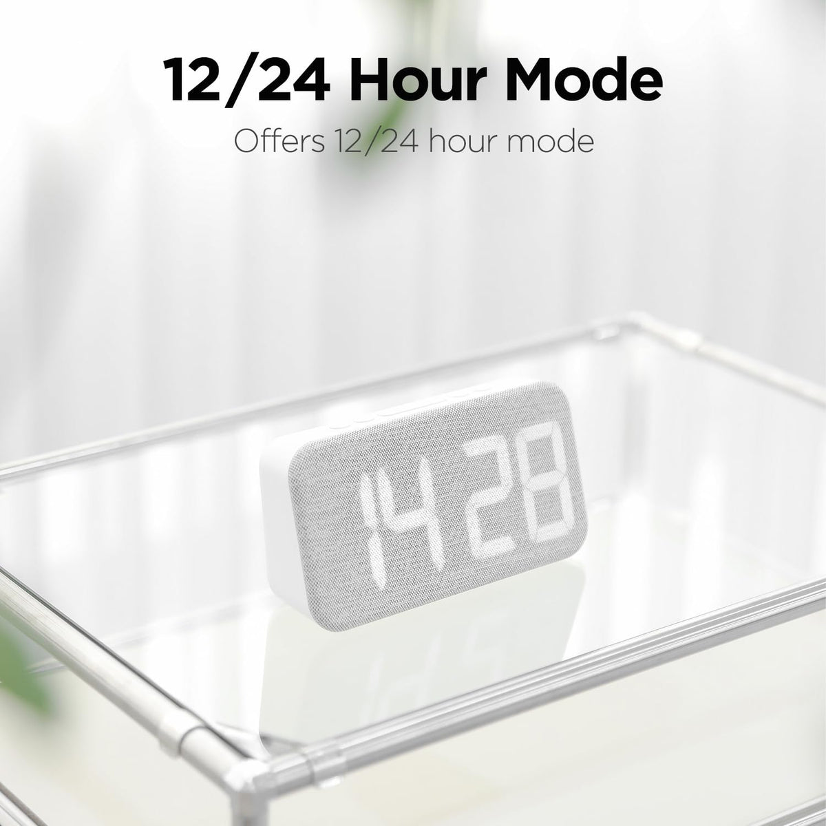 mooas Cosy Fabric LED Desk Clock, Digital Alarm Clock (Ash Pink)