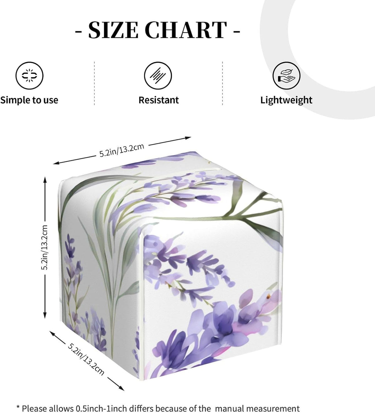 Lavender Flower Tissue Box Cover, Purple Floral Square Tissue Box Holder PU Leather Tissue Organizer Hand Towel Box Cover Kitchen Desktop Home Office Decorative