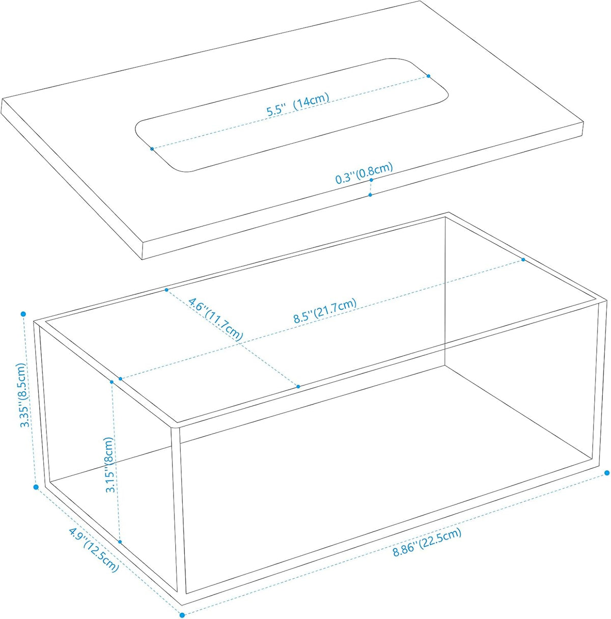 SANRUI Clear Acrylic Facial Tissue Box Cover Holder with 8mm Top Lid Rectangle Napkin Dispenser Organizer for Bathroom, Kitchen and Office Desk