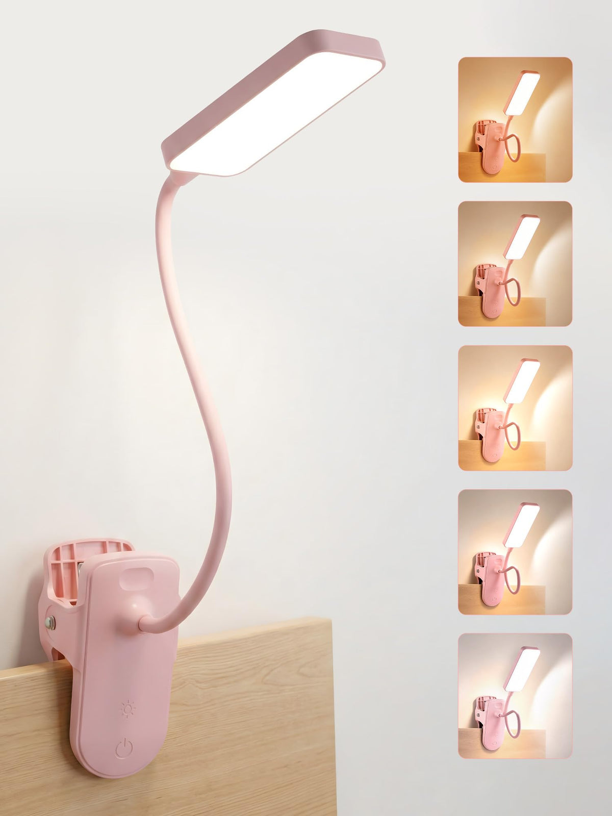 Clip on Light,9 Brightness+5 Color Rechargeable Lamp,48 LED Small Desk Lamp