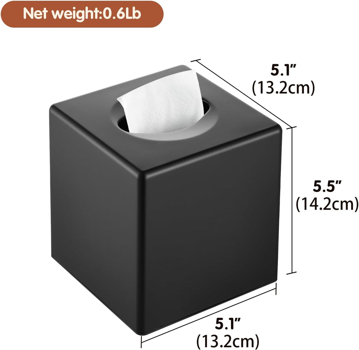 Y-in Hand Tissue Box Cover, Modern Decorative Square Facial Storage Tissue Box Holder, Home Accessories for Bathroom Vanity Countertops, Dressers, Night Stand, Parlors and Office - Matte Black
