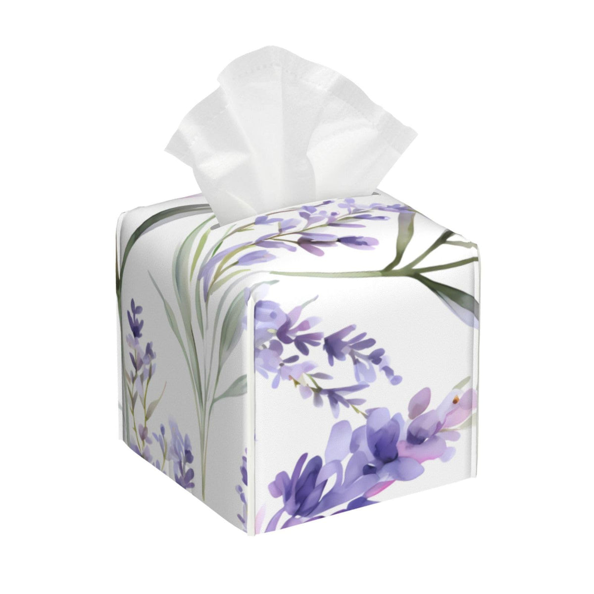 Lavender Flower Tissue Box Cover, Purple Floral Square Tissue Box Holder PU Leather Tissue Organizer Hand Towel Box Cover Kitchen Desktop Home Office Decorative