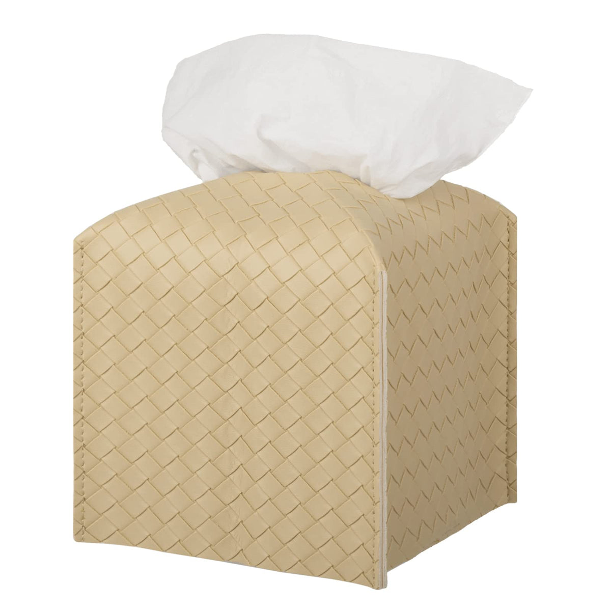Tissue Box Cover PU Leather Tissue Holder Square Facial Tissue Case Facial Paper Organizer Dispenser for Bathroom, Vanity Countertop, Tabletop, Car, Rectangle, Griege