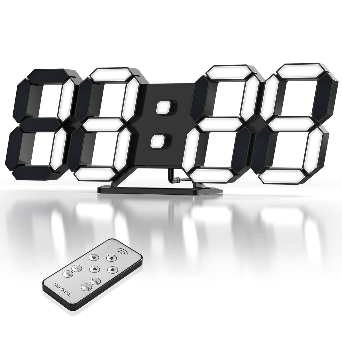 3D LED Digital Wall Clock with Remote Control, 9.7 Inch, White