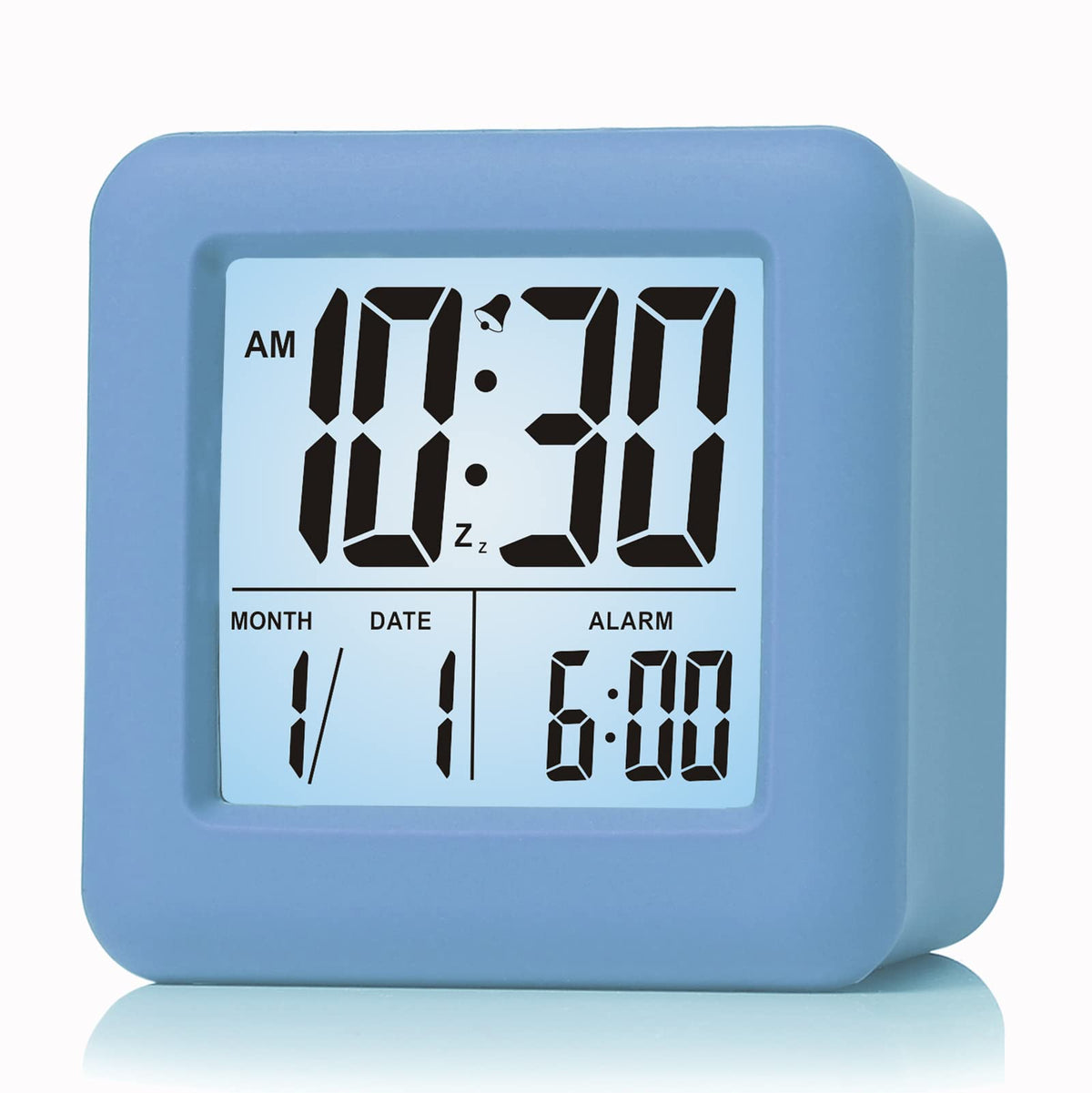 Plumeet Digital Alarm Clock Kids Clock with Snooze and White Nightlight - Easy Setting Travel Alarm Clocks Display Time, Date, Alarm - Ascending Sound - Battery Powered (Baby Blue)