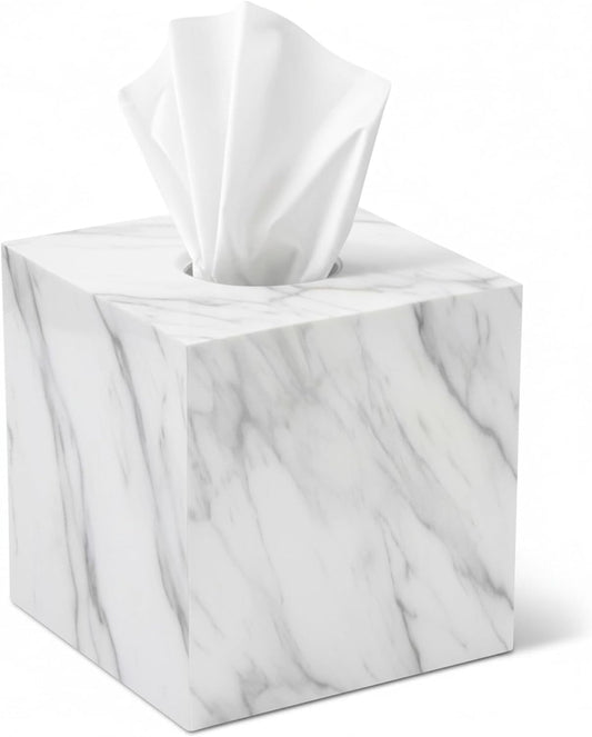 Tissue Box Cover Holder Square Marble Tissue Box Holder Bathroom Vanity Nightstand Bedroom Livingroom Decorative Decor Toilet Organizer Tissues (Marble, Square)