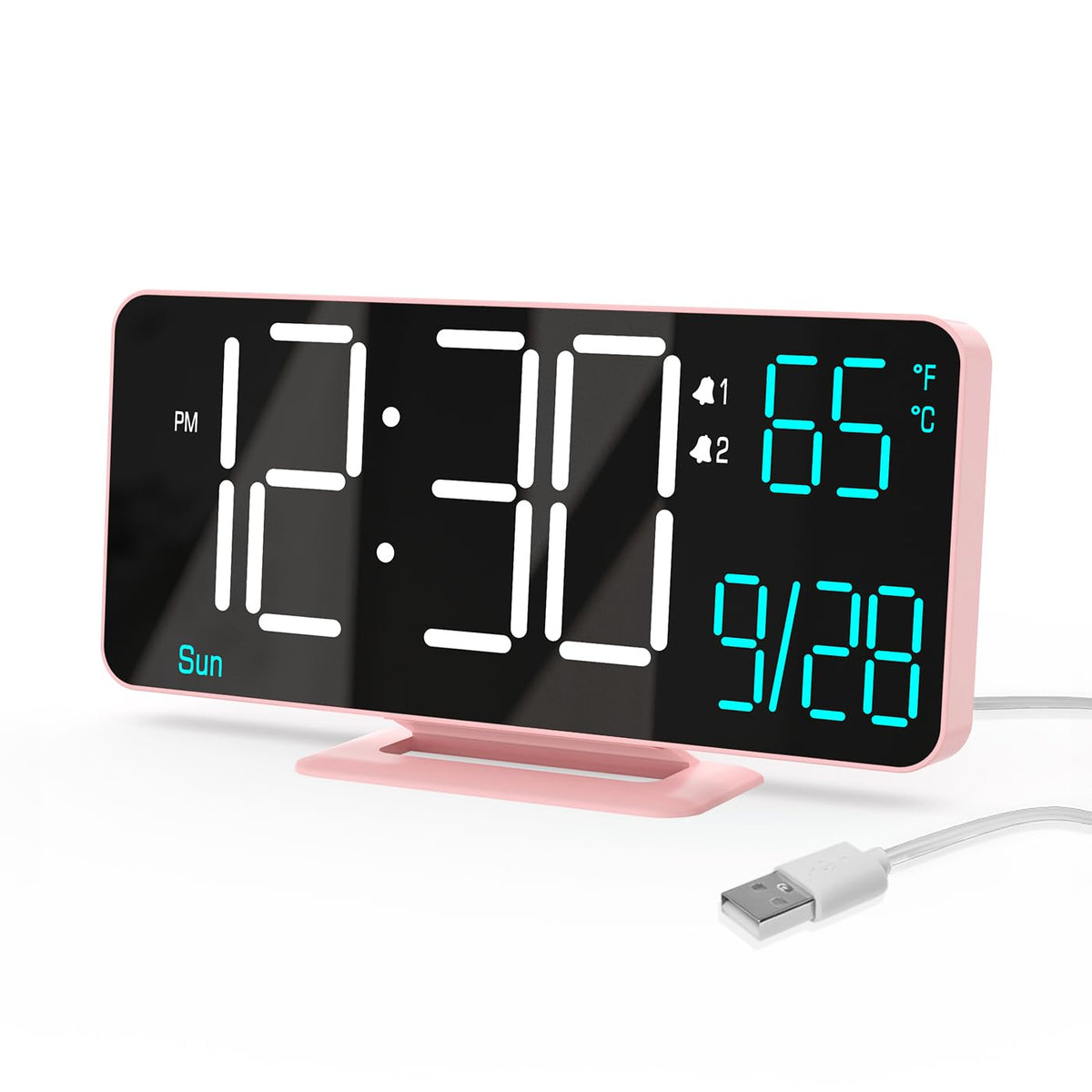KOSUMOSU Digital Alarm Clock, 6.7in Digital Clock for Bedroom, Auto Dimming, Room Temperature, Day of The Week, Seconds, Date, Desk Clocks for Living Room, Alarm Clocks for Bedrooms