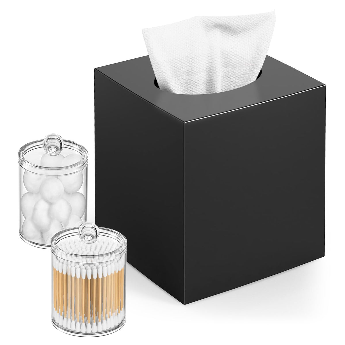 Tissue Box Cover, Square Plastic Tissue Holder with Non-Slip Base, White
