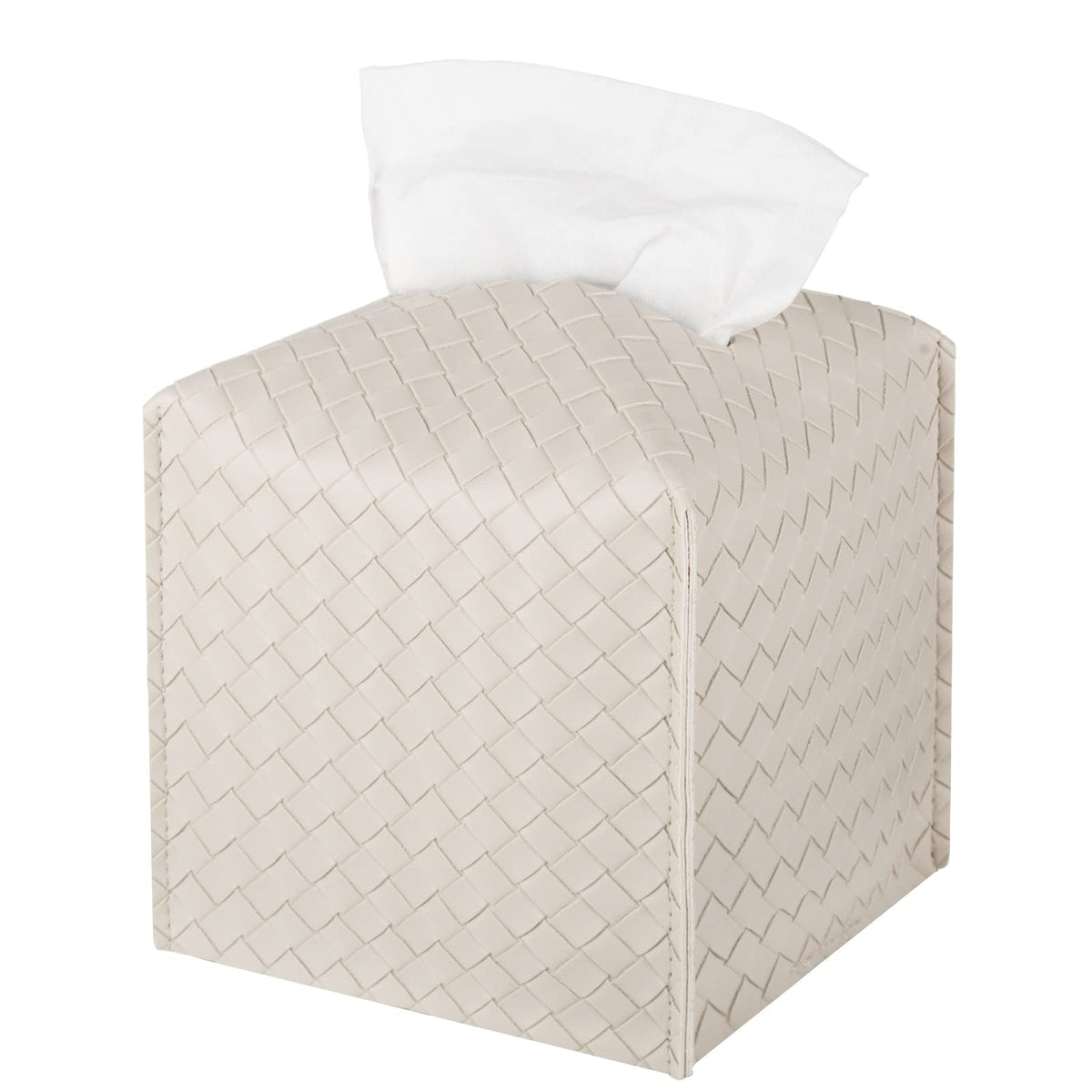 Tissue Box Cover PU Leather Tissue Holder Square Facial Tissue Case Facial Paper Organizer Dispenser for Bathroom, Vanity Countertop, Tabletop, Car, Rectangle, Griege