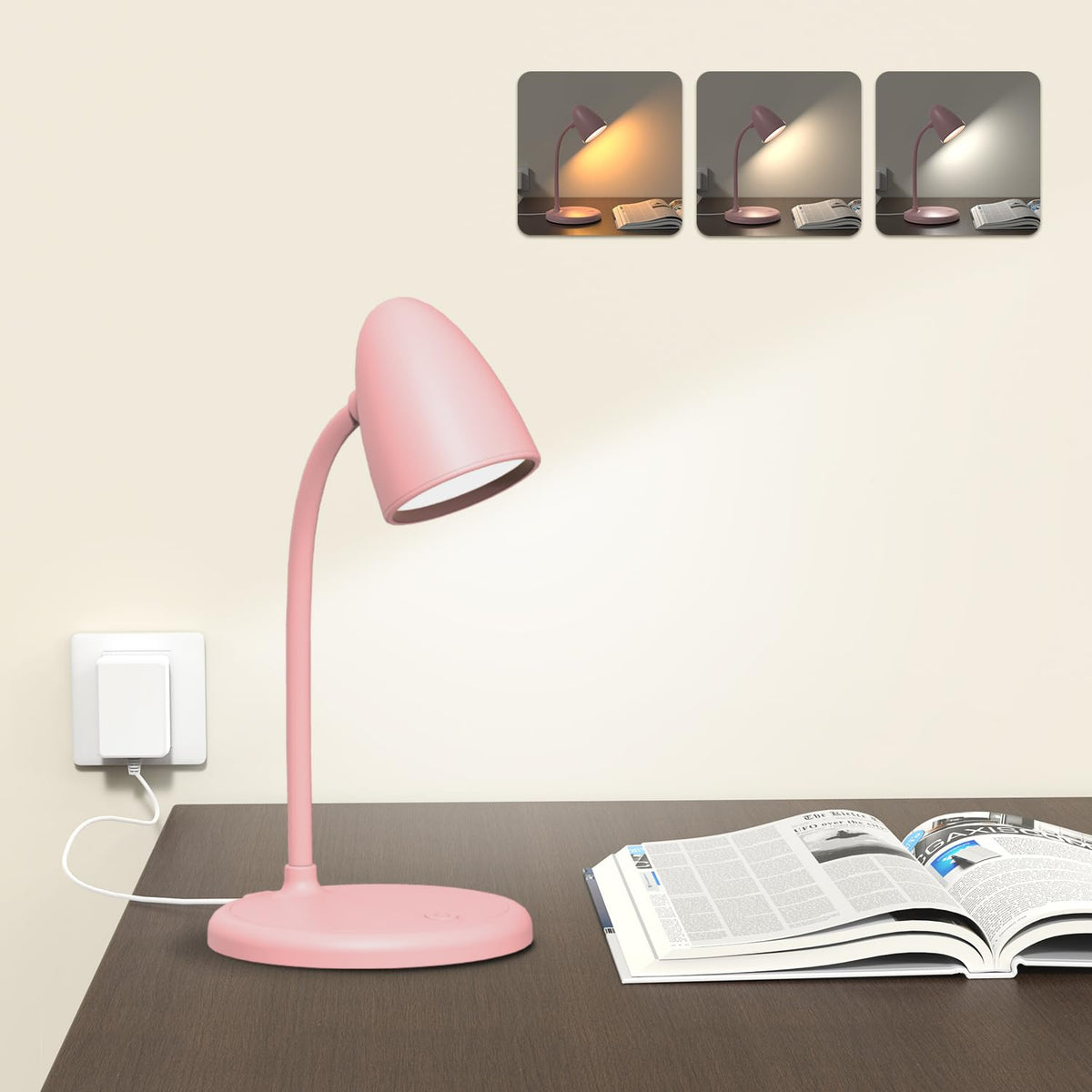 LED Desk Lamp for Home Office,Dimmable Table Lamp 3 Light Colors