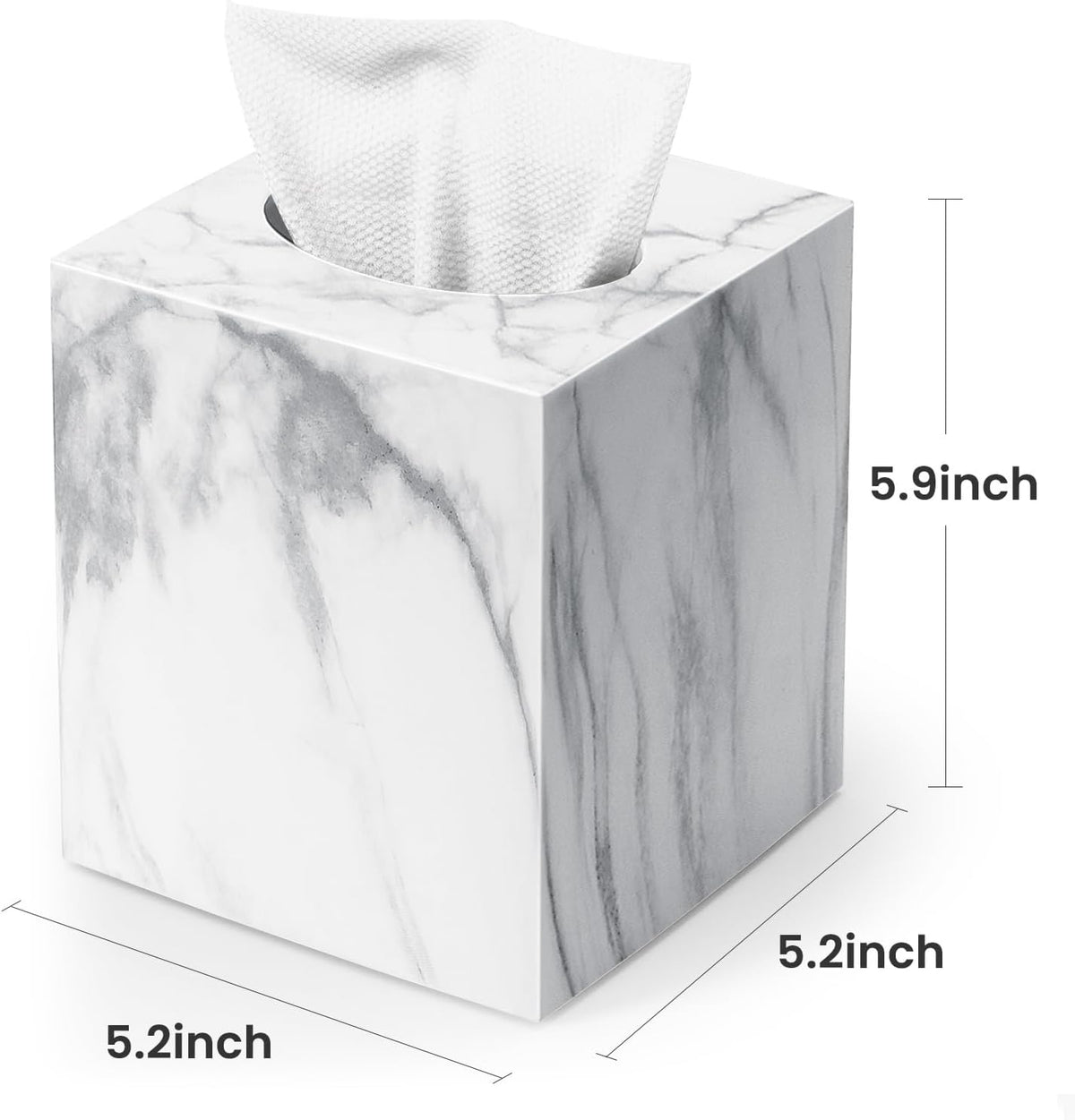 Tissue Box Cover,Square Plastic Tissue Holder with Non-Slip Base,Marble